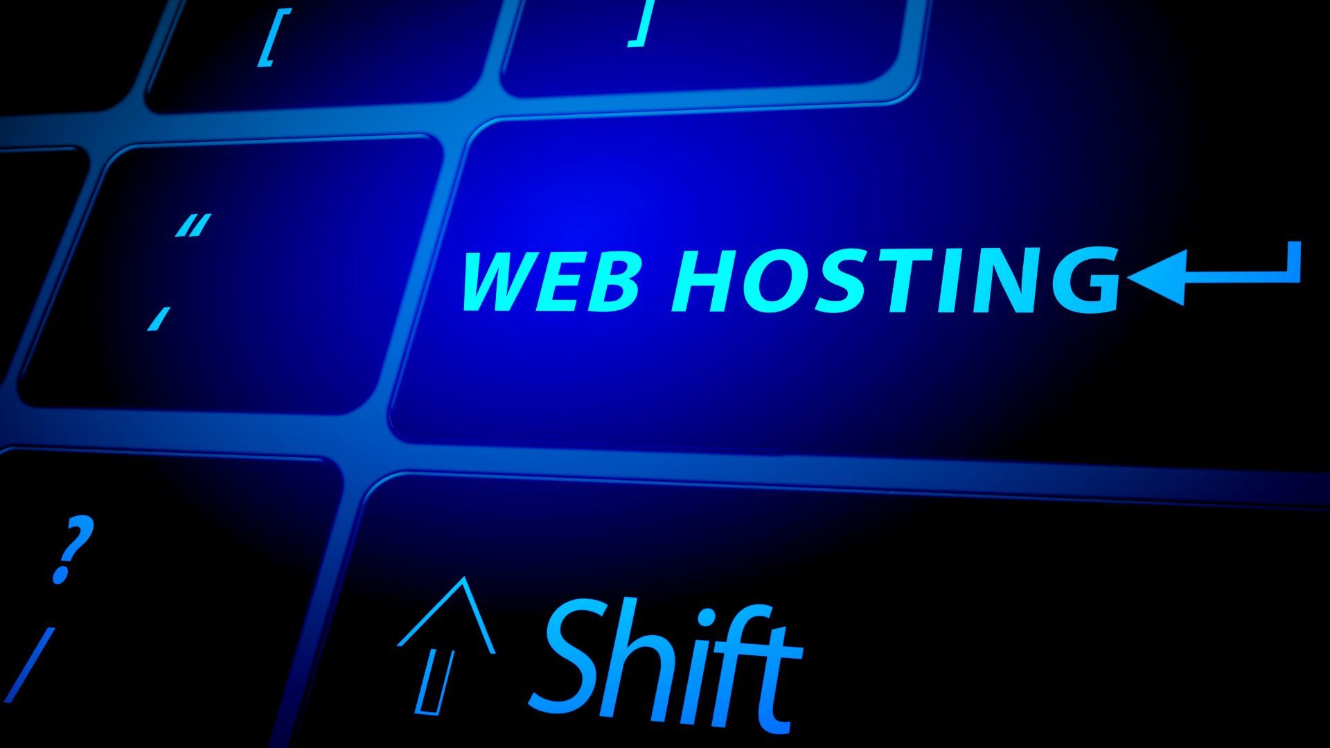 A computer keyboard with a web hosting key and a shift key