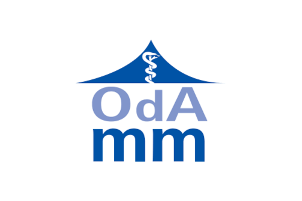 Logo con arco blu e caduceo, 
