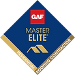 GAF Master Elite blue diamond badge with gold borders and top red GAF logo