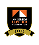 Andersen Certified Contractor Elite logo with black, gold, and orange design