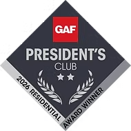 GAF President’s Club 2024 Residential Award Winner badge in red, black, and white