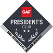 GAF President’s Club diamond badge logo in black, red, and silver with laurel branches