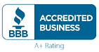 BBB Accredited Business logo with blue torch icon and A+ rating
