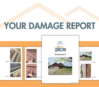 Your Damage Report brochure mockup with house damage photos and blue title text on white background