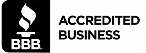BBB Accredited Business logo with black icon panel and bold black text on white background