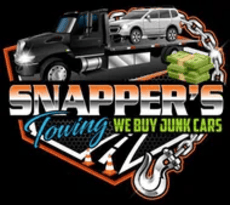Snapper's Towing logo with tow truck, car, chains, and “We Buy Junk Cars” text