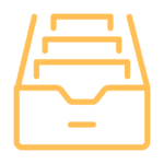 Orange outline icon of a storage box with folders inside