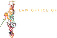 Colorful Lady Justice graphic with partial text “LAW OFFICE OF” on white background