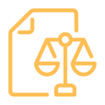 Orange outline of a legal document with a scales of justice icon
