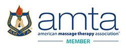 AMTA American Massage Therapy Association member logo with blue text and shield emblem
