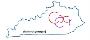 Outline of Kentucky with “Veteran owned” text and pink-purple cgr logo