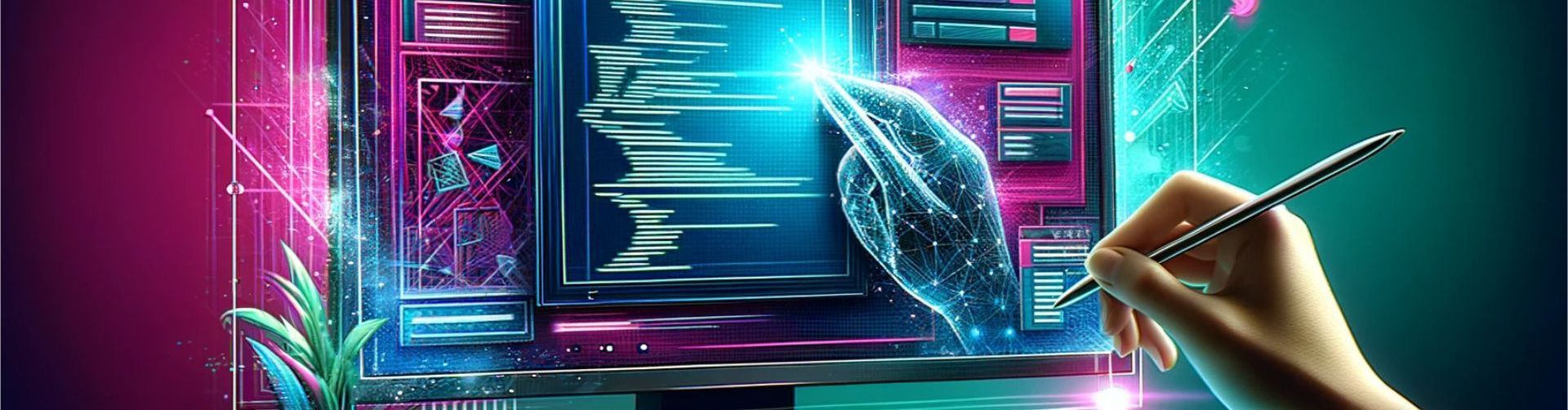 computer generated graphic of computer and designer designing