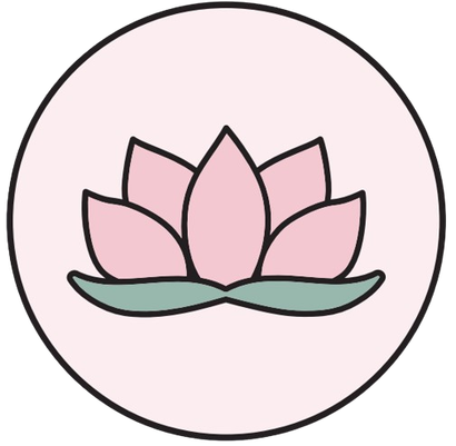 Pink lotus flower in a circle with a light pink background.