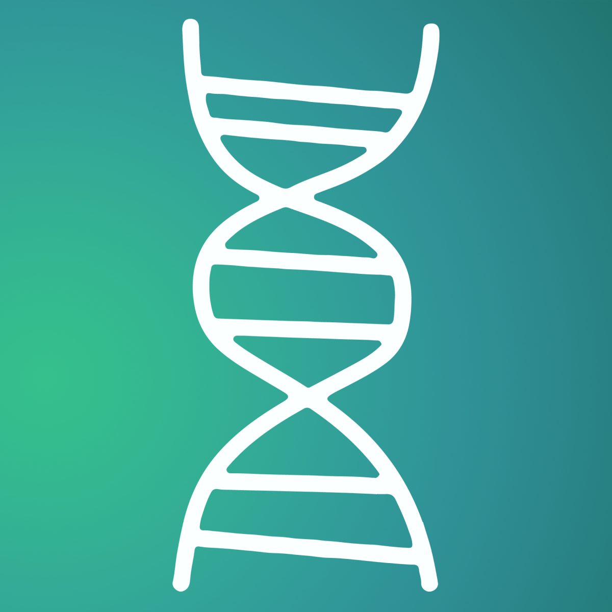 Een wit DNA-molecuul op een groene achtergrond.