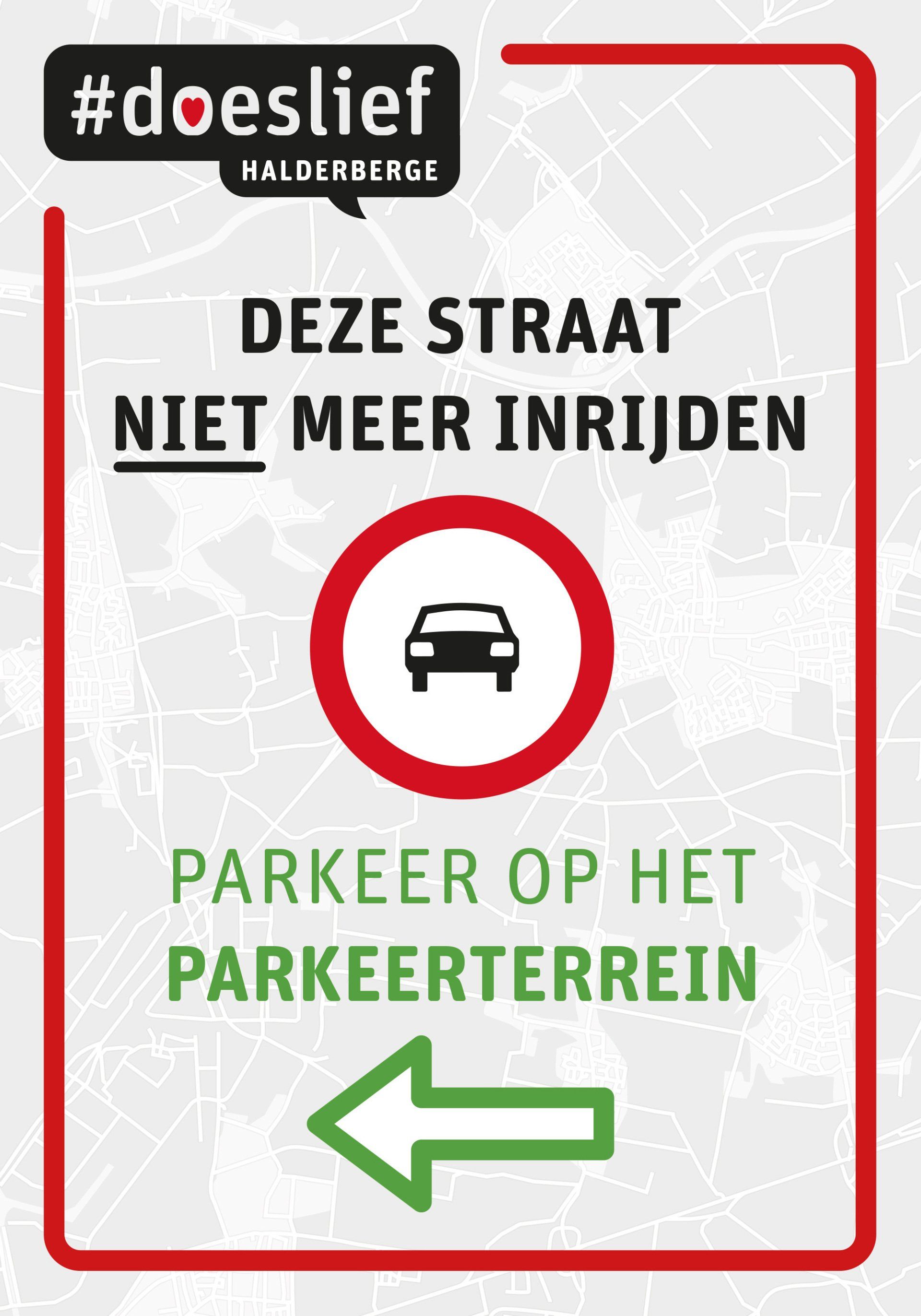 Een bord met een auto in een cirkel en een pijl die naar links wijst.