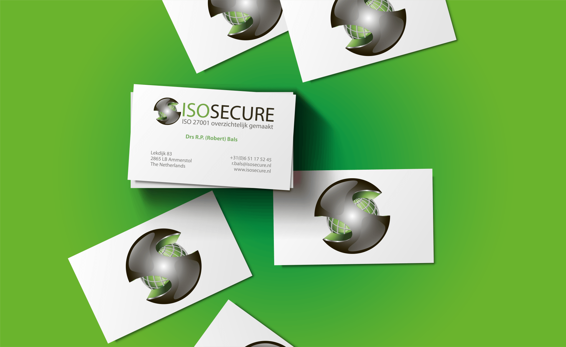 Een stapel visitekaartjes met het woord isosecure erop