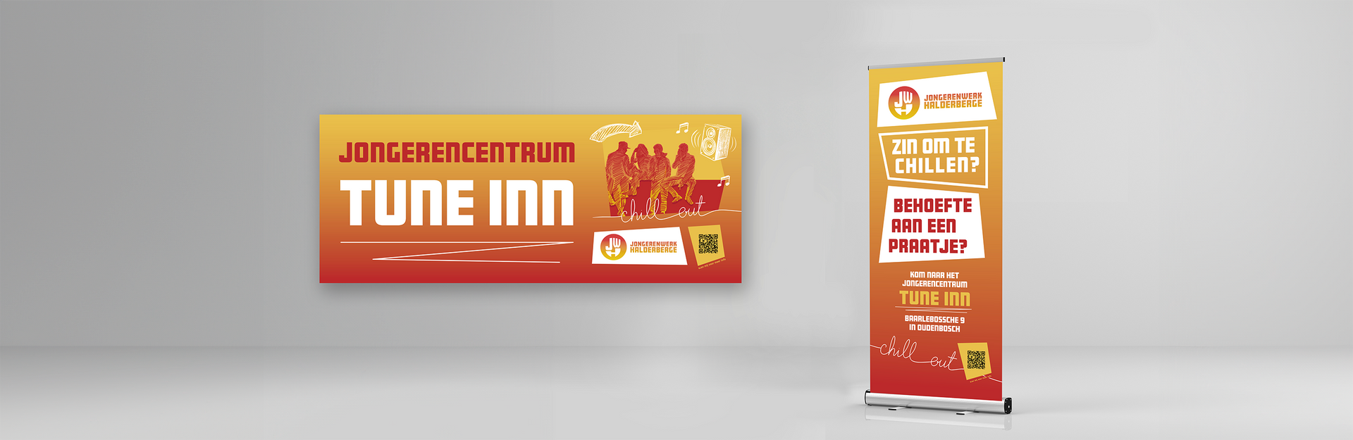 Een banner en een roll-up banner voor tune inn
