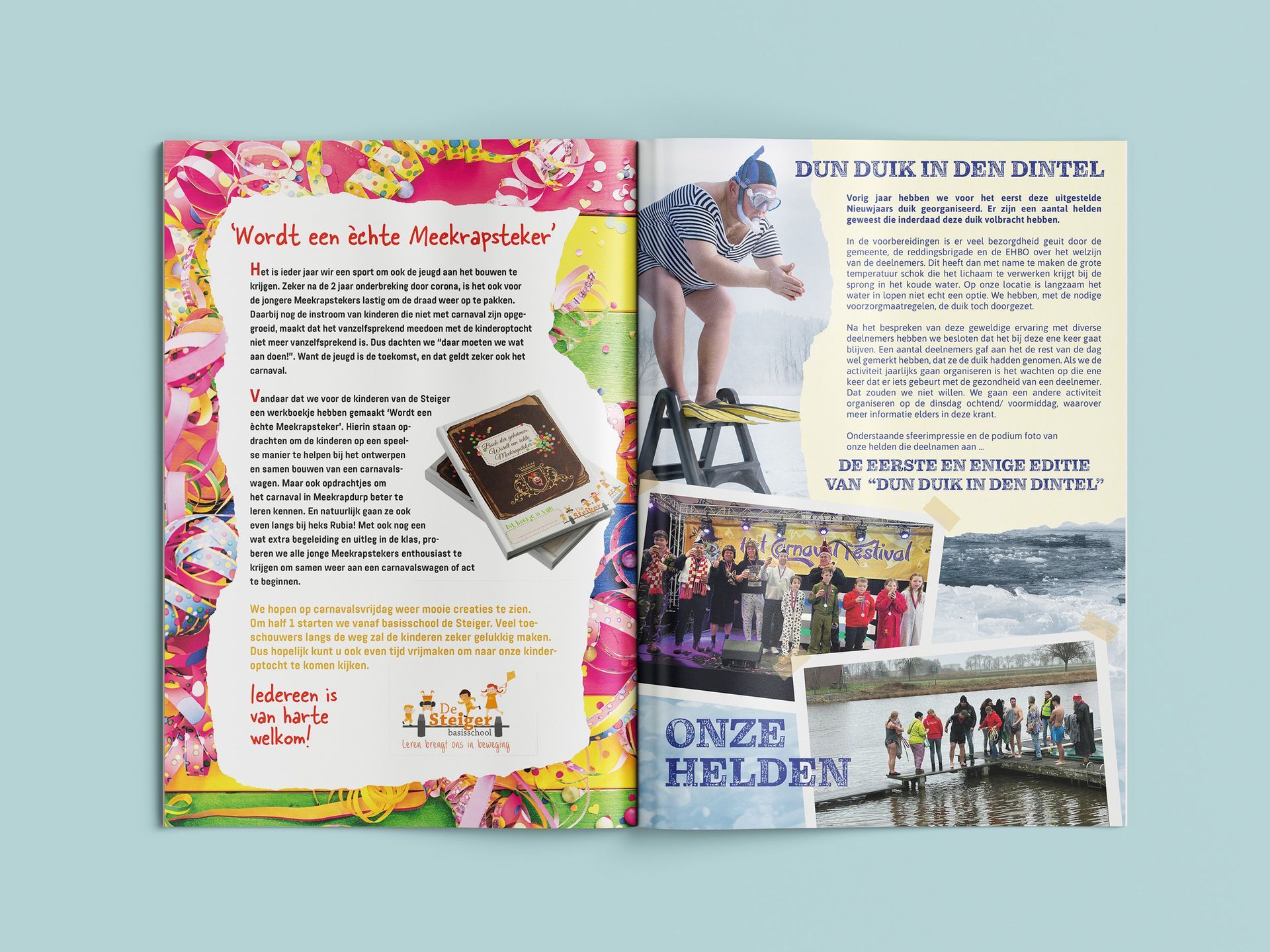 Een tijdschrift ligt open op een pagina met de tekst onze helden