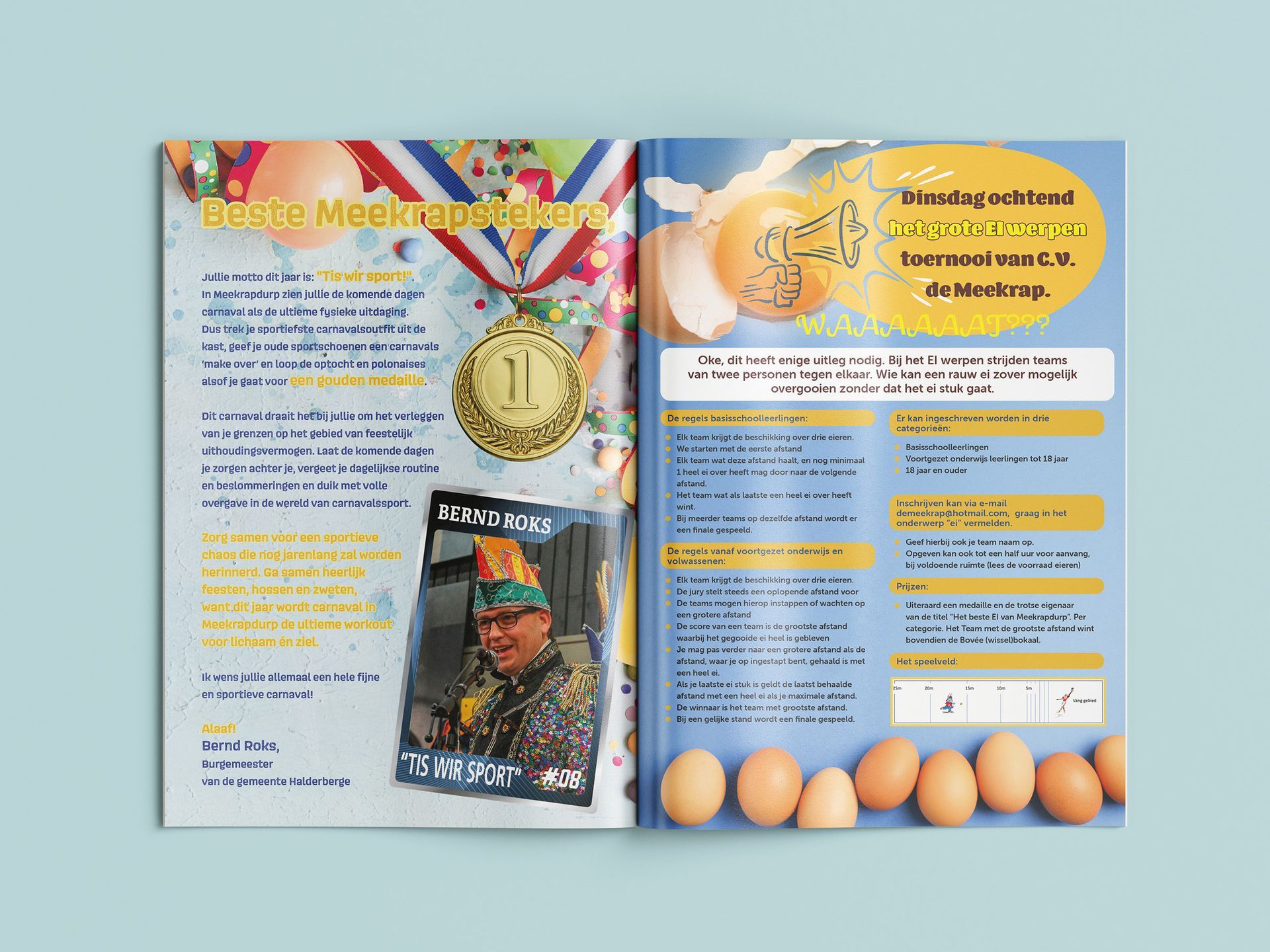 Een tijdschrift ligt open op een pagina met eieren erop.