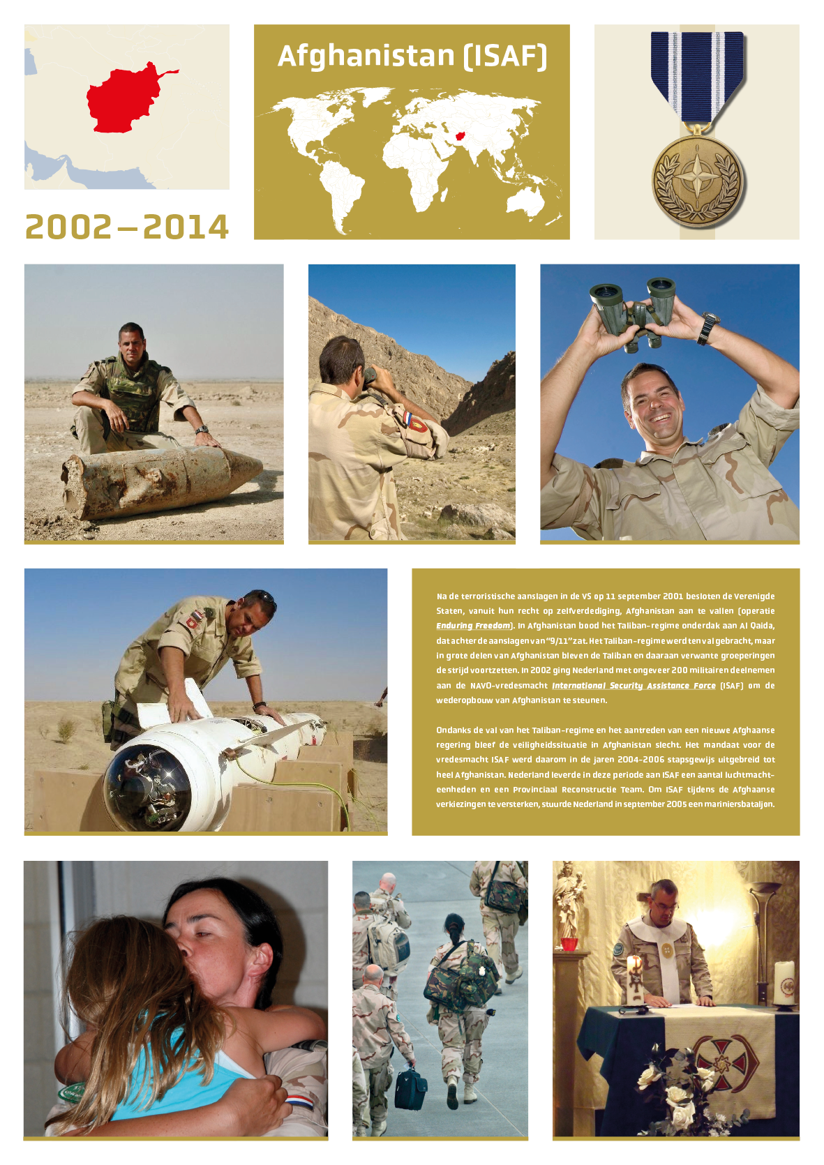 Een collage met afbeeldingen van militairen in Afghanistan
