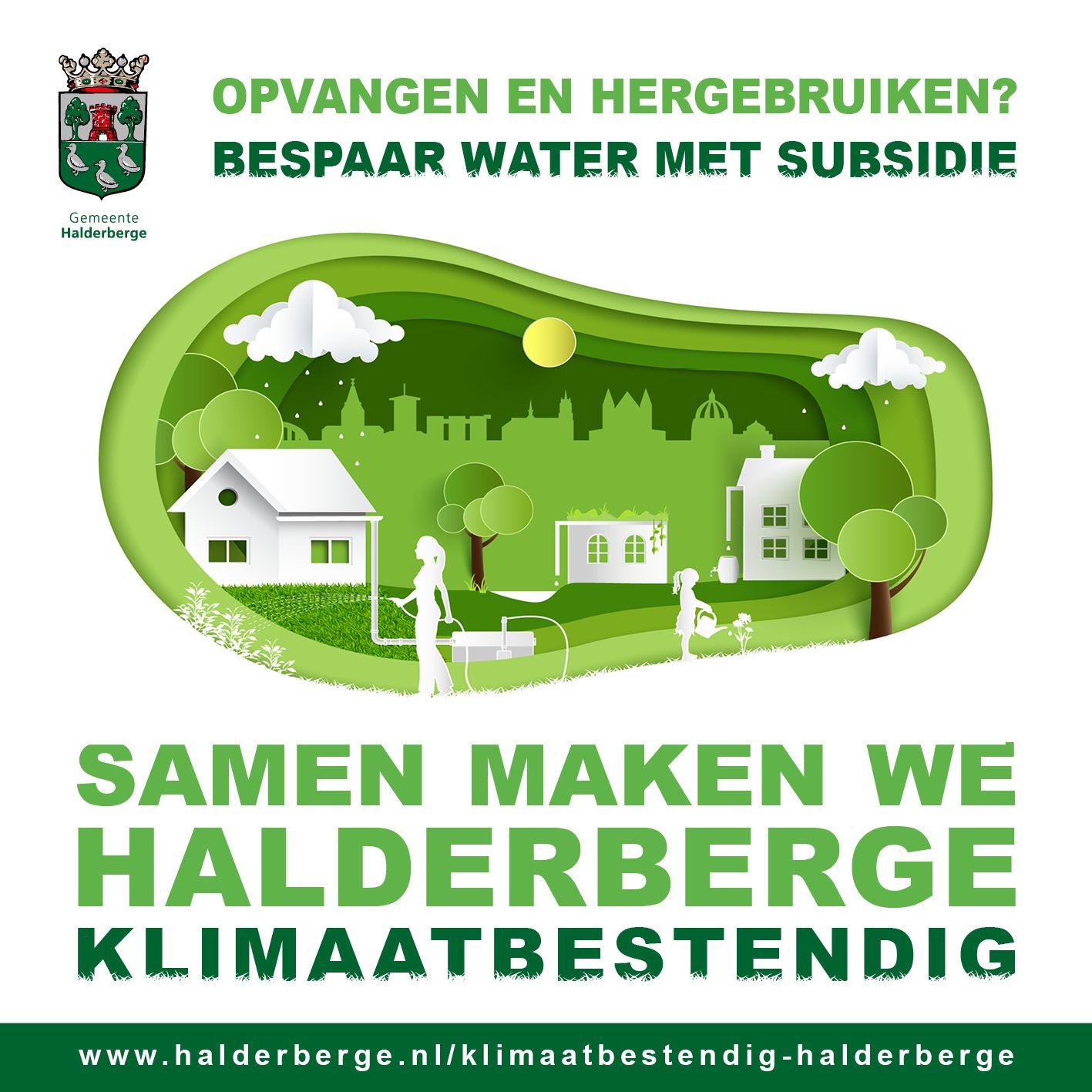 A poster that says ' samen maken we halderberge klimaatbestendig ' on it