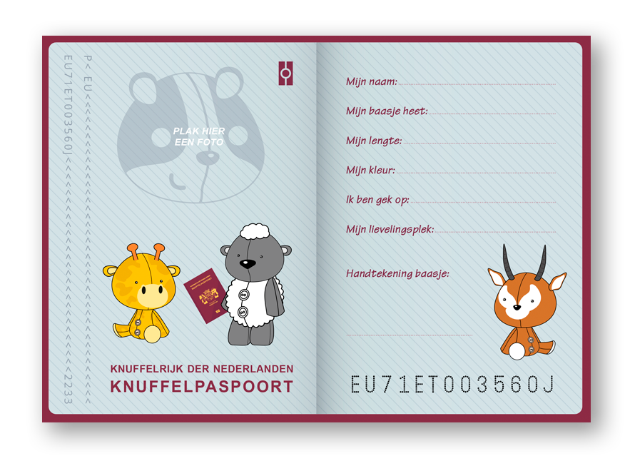 Een paspoort met een giraffe en een hert erop