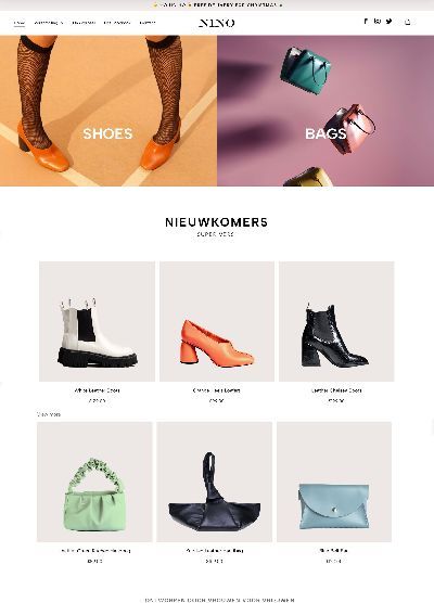 Een screenshot van een website voor schoenen en tassen.