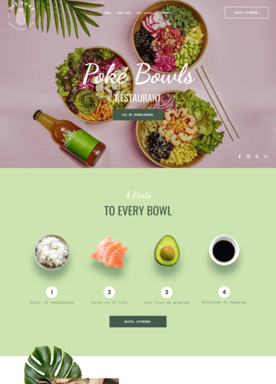 Een screenshot van een website voor poke bowls