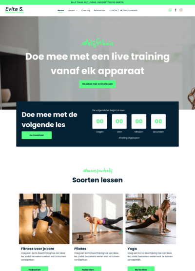 A screenshot of a website that says doe mee met een live training vanaf elk apparaat