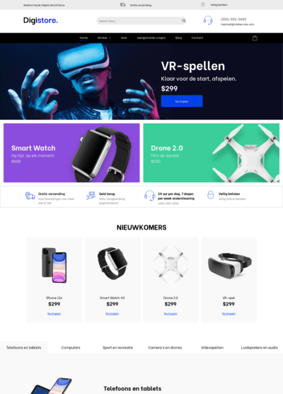 Een website met een man die een virtual reality-headset draagt.