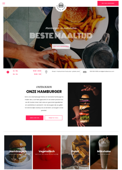 Een hamburger en frietjes worden op een website weergegeven