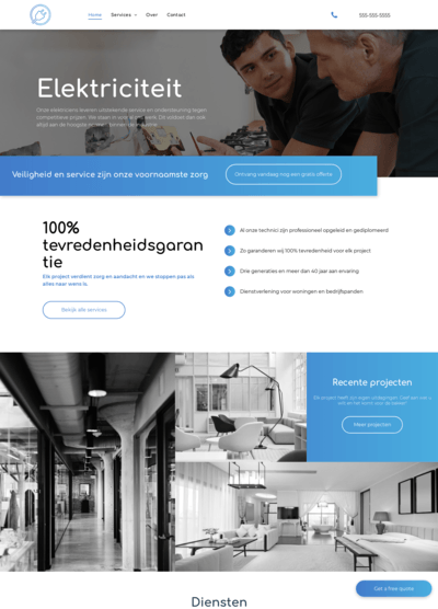 Een screenshot van een website voor een bedrijf genaamd elektriciteit
