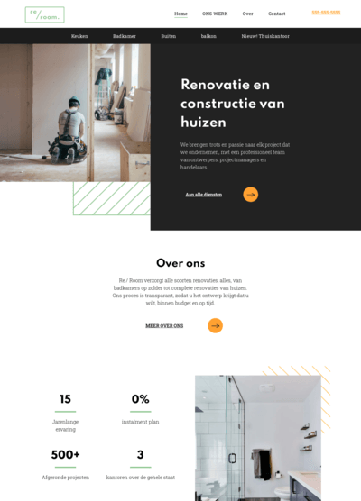 A screenshot of a website for renovatie en constructie van huizen.
