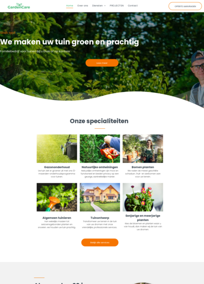 Een screenshot van een website waarop een man te zien is die gras maait