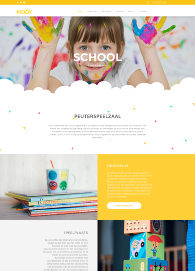 Een website voor een school met een meisje met verf op haar handen