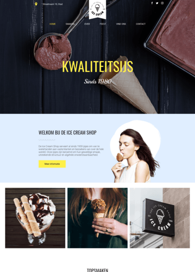 Een vrouw eet een ijsje op een website.