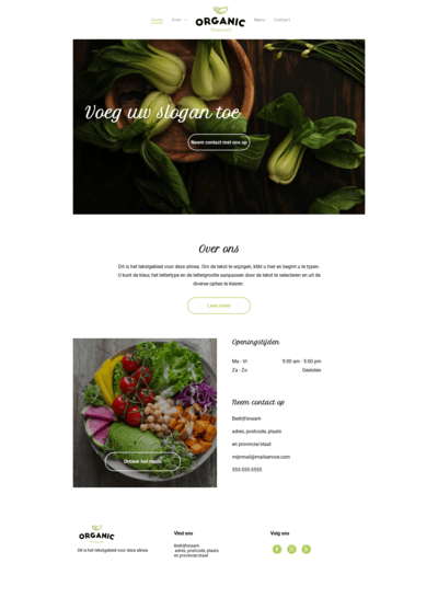 Een website met een foto van een schaal groenten en een foto van een salade.