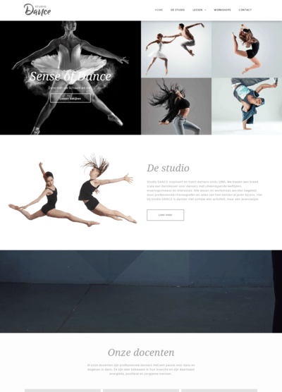 Een screenshot van een website voor een dansstudio.