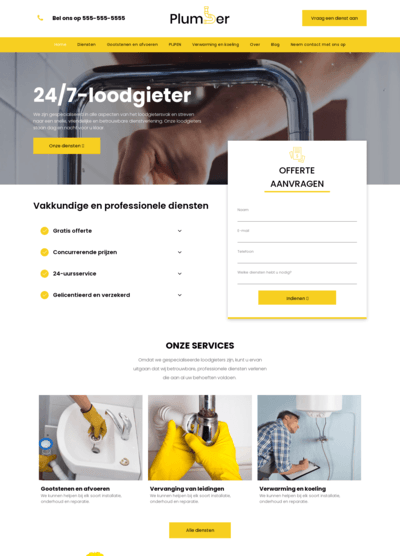 Een screenshot van een website voor een loodgieter.