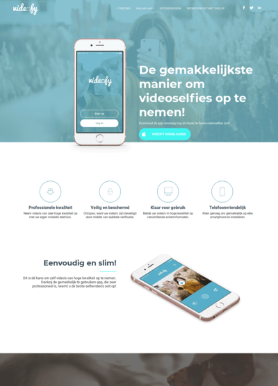Een screenshot van een website voor een video selfie app