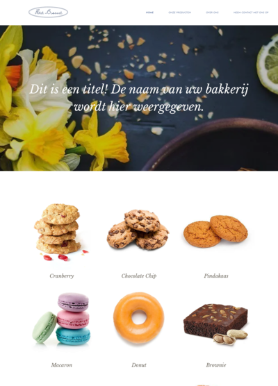 Een website toont een verscheidenheid aan koekjes en donuts