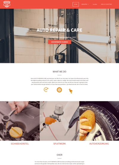 Een screenshot van een website voor autoreparatie en -onderhoud