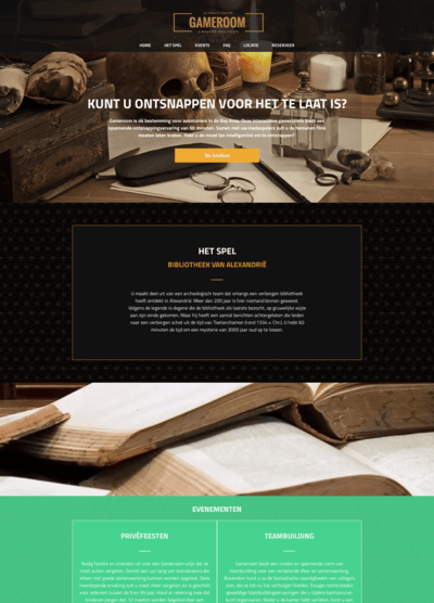 Een screenshot van een website voor een game room
