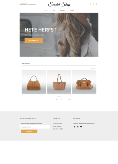 Een screenshot van een website voor een winkel die handtassen verkoopt.