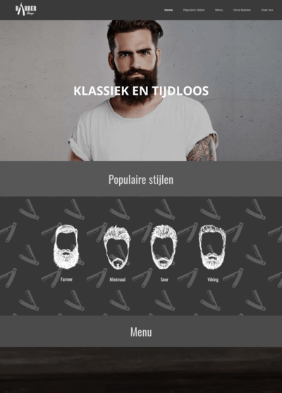 Een man met een baard staat op de homepage van een website