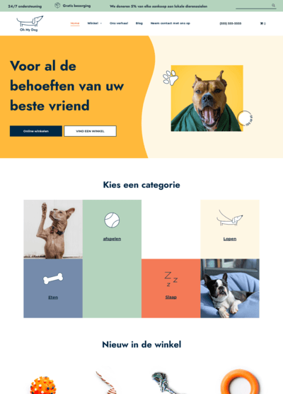 Een website met een foto van een hond erop