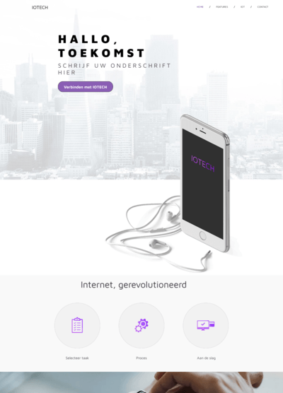 Een screenshot van een website met een telefoon en koptelefoon erop