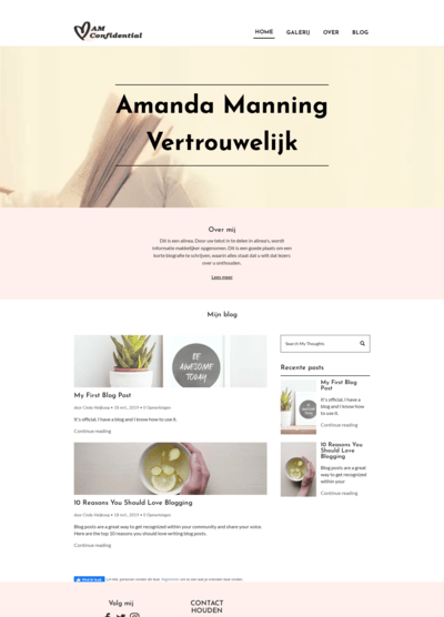 Een screenshot van een website voor amanda manning