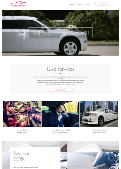 Een screenshot van een website voor een limousinebedrijf