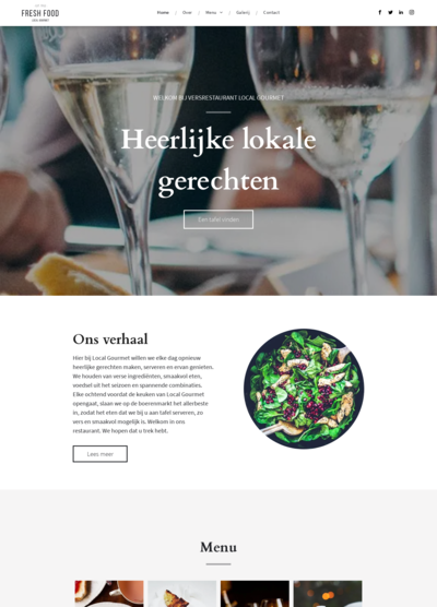 Een website met een foto van wijnglazen en een salade erop